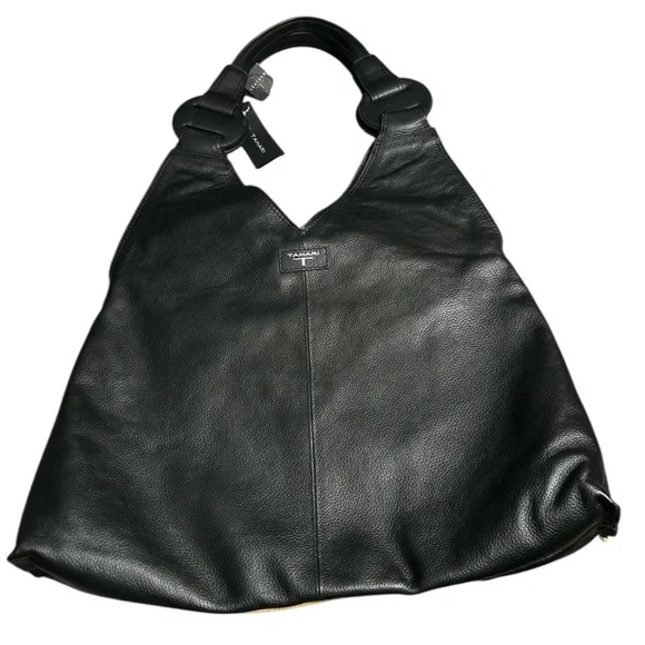 T Tahari Joplin Hobo bag in a black, white, and tan leather patchwork style NWT - Picture 2 of 5